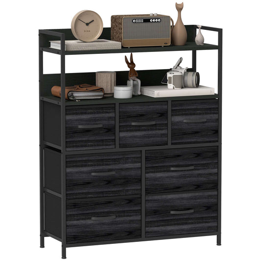 ustic Chest of Seven Fabric Drawers - Black