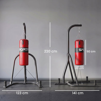Freestanding Boxing Punching Bag with Stand | 20 kg Heavy Bag, 120 kg Frame, 360° Rotating Chain & Weight Plate Storage | Red
