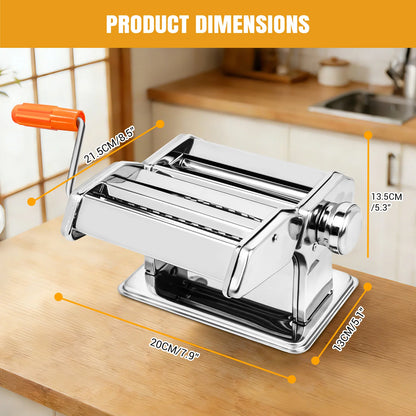 Stainless Steel Manual Pasta Maker Machine, 9 Level Adjustable Thickness Settings , for Spaghetti, Fettuccini, Lasagna, Dumpling