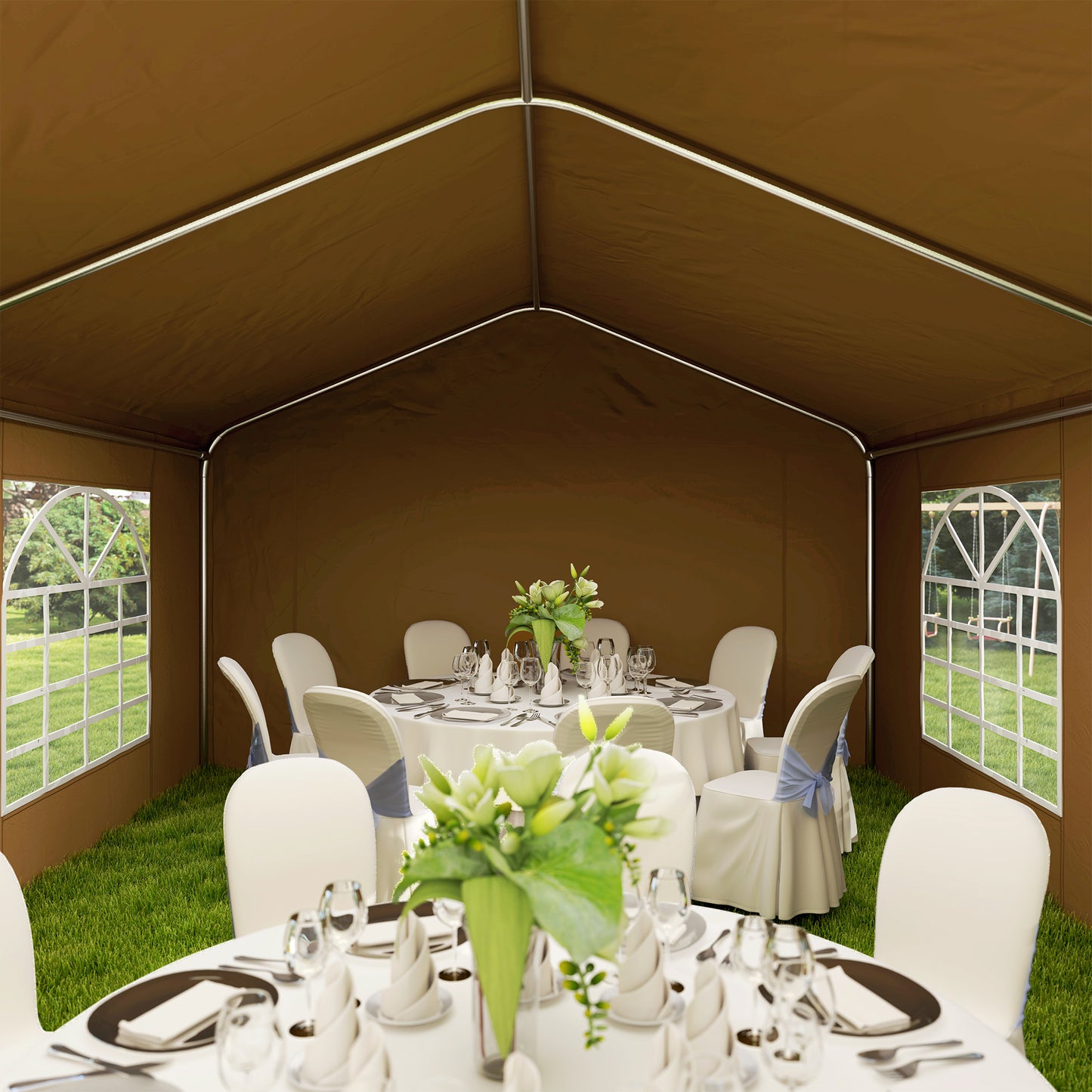 6m x 4m Garden Gazebo, Galvanised Marquee Party Tent with Removable Sides and Windows for Parties, Wedding and Events, Yellow