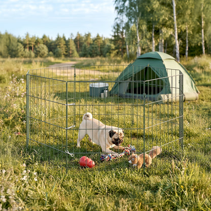 8-Panel Dog Playpen & Puppy Pen | Soft PE Coating | Configurable Shapes | 4 Outdoor Stakes | Foldable | Suits Dogs Under 15kg | 60cm Height | Green