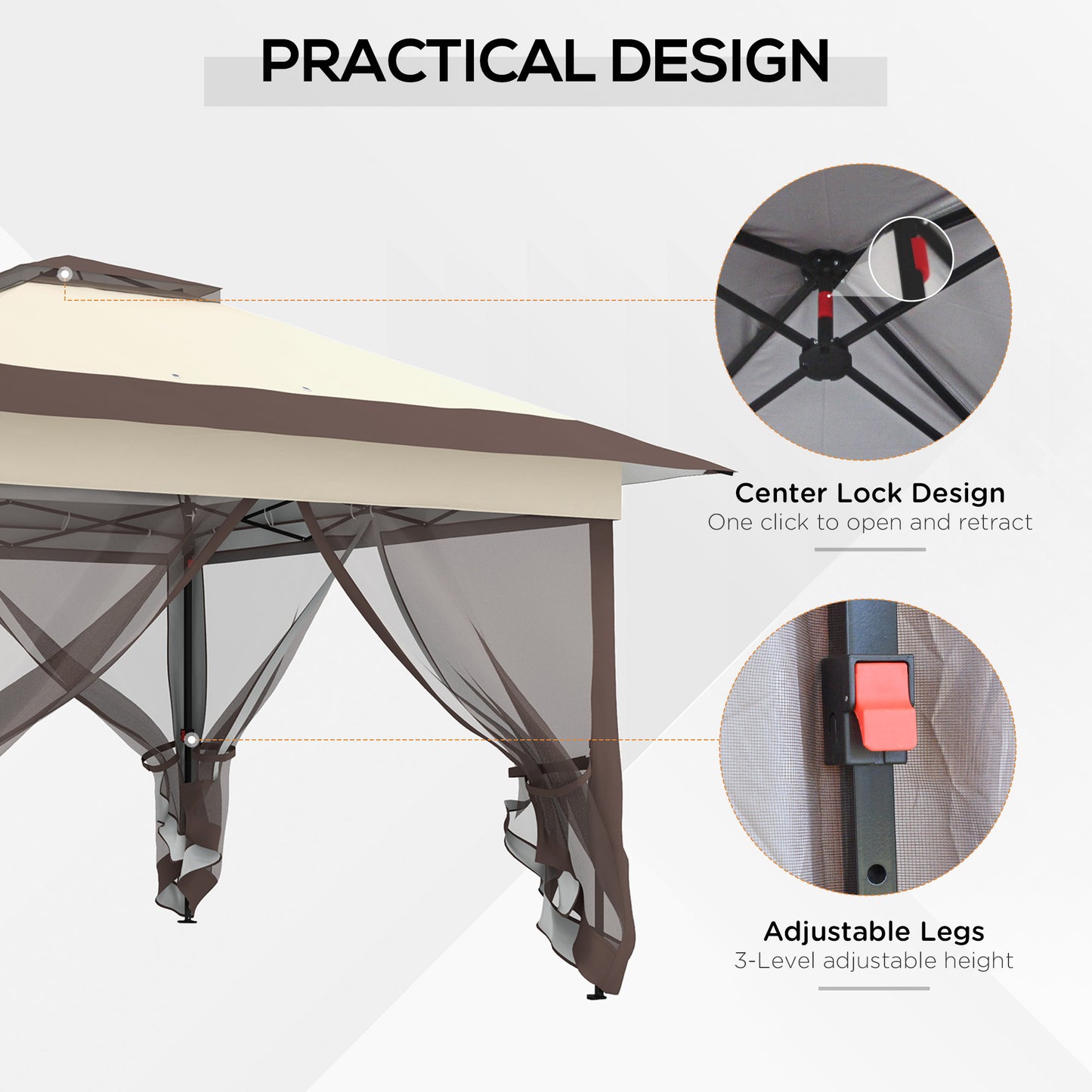 Outsunny 3.6 x 3.6 m Pop up Gazebo with Netting, Height Adjustable Party Tent Instant Canopy Sun Shade Shelter, Khaki