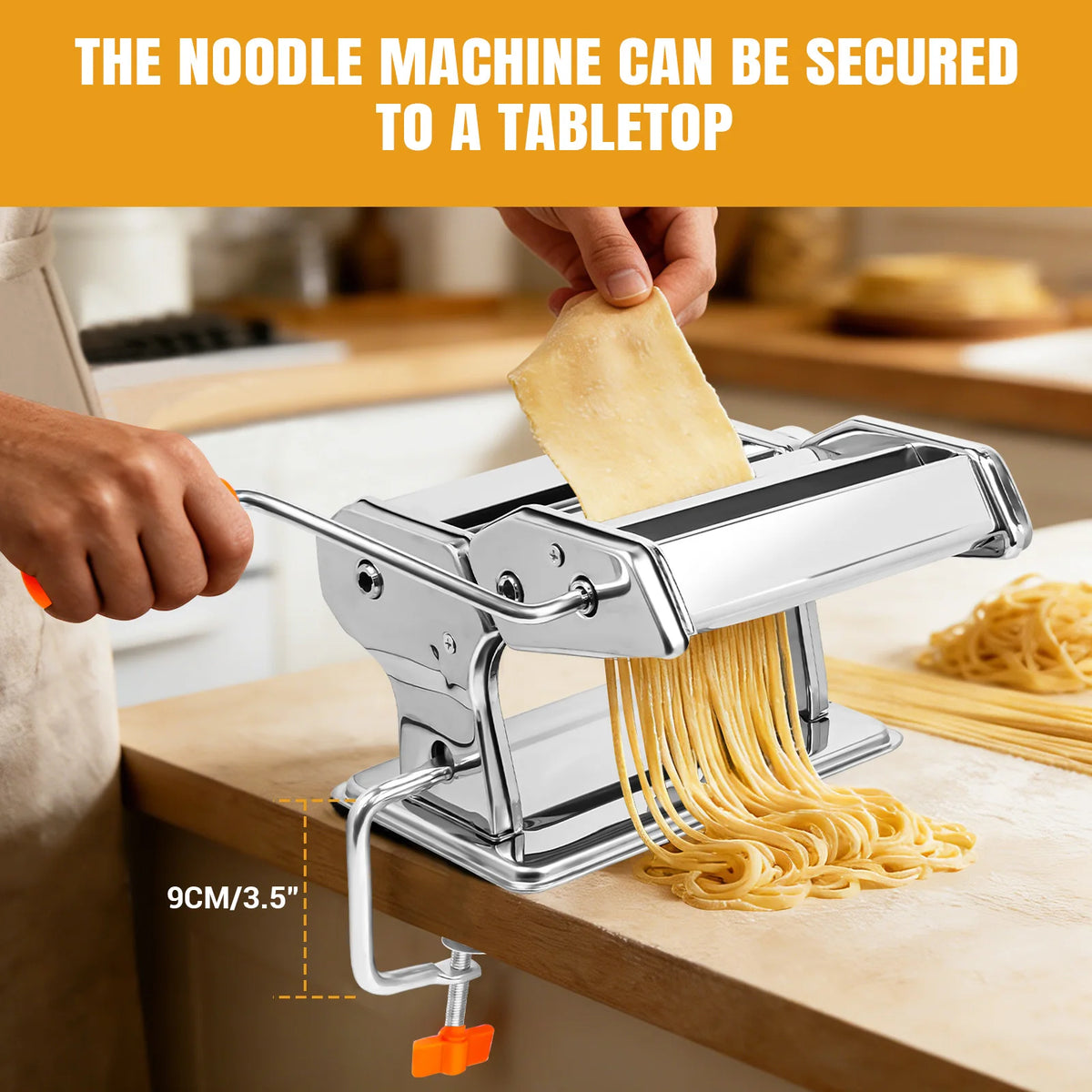Stainless Steel Manual Pasta Maker Machine, 9 Level Adjustable Thickness Settings , for Spaghetti, Fettuccini, Lasagna, Dumpling