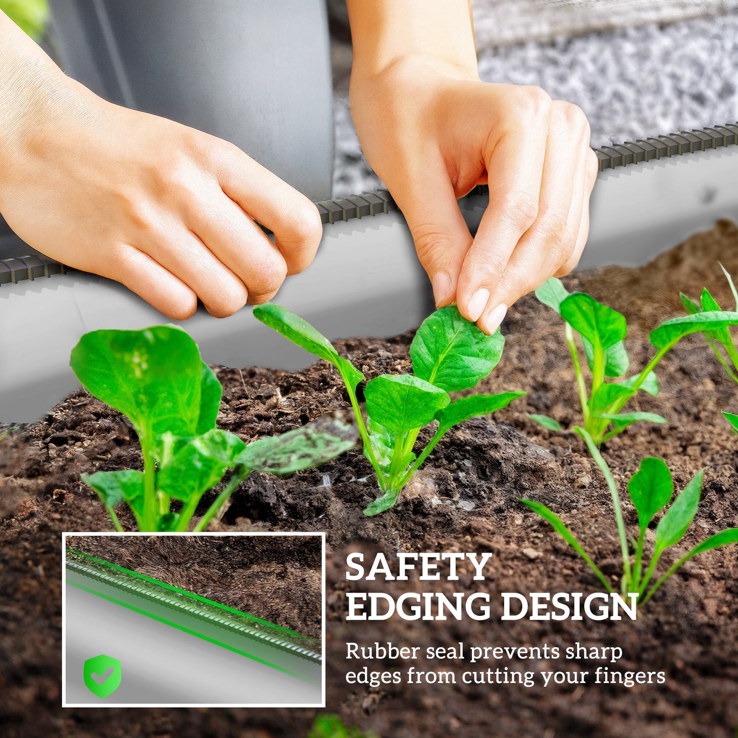 Flexible Galvanised Steel Raised Garden Bed | Safety Rubber Edging | Open Bottom | Configurable Round Oval or Oblong | 150x62x30cm | For Flowers Herbs & Succulents | Silver