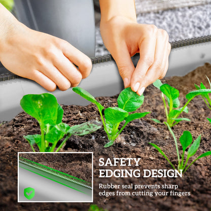Flexible Galvanised Steel Raised Garden Bed | Safety Rubber Edging | Open Bottom | Configurable Round Oval or Oblong | 150x62x30cm | For Flowers Herbs & Succulents | Silver