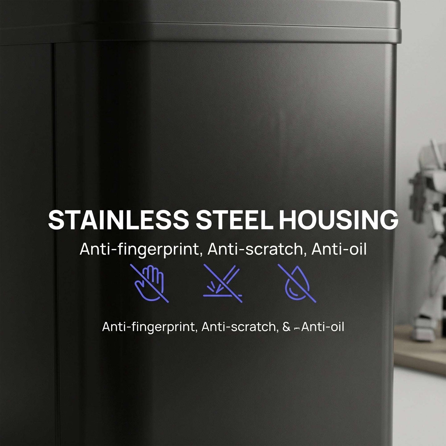 50L Motion Sensor Bin | 0.5s Open | Fingerprint-Resistant 410 Stainless Steel | Soft-Close Lid | Dual Modes | Extra-Wide Opening | Liner Ring | Fully Detachable | 4xAA 10,000 Cycles | 35.5x26x67cm | Black