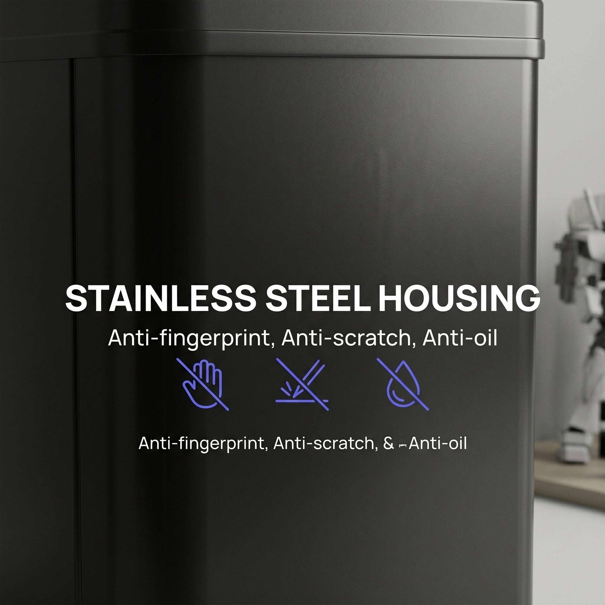 50L Motion Sensor Bin | 0.5s Open | Fingerprint-Resistant 410 Stainless Steel | Soft-Close Lid | Dual Modes | Extra-Wide Opening | Liner Ring | Fully Detachable | 4xAA 10,000 Cycles | 35.5x26x67cm | Black