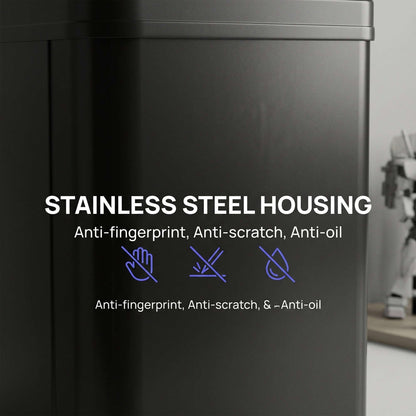50L Motion Sensor Bin | 0.5s Open | Fingerprint-Resistant 410 Stainless Steel | Soft-Close Lid | Dual Modes | Extra-Wide Opening | Liner Ring | Fully Detachable | 4xAA 10,000 Cycles | 35.5x26x67cm | Black