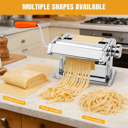Stainless Steel Manual Pasta Maker Machine, 9 Level Adjustable Thickness Settings , for Spaghetti, Fettuccini, Lasagna, Dumpling