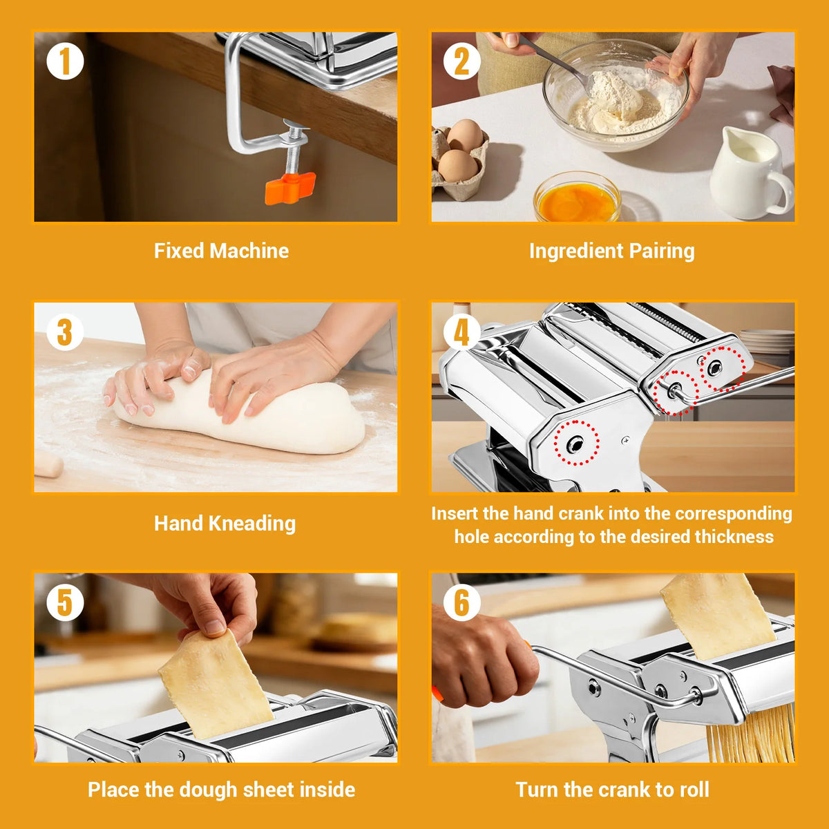 Stainless Steel Manual Pasta Maker Machine, 9 Level Adjustable Thickness Settings , for Spaghetti, Fettuccini, Lasagna, Dumpling