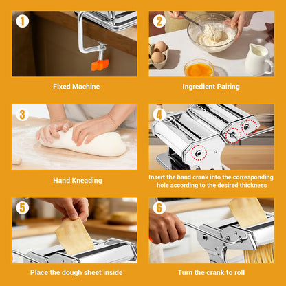 Stainless Steel Manual Pasta Maker Machine, 9 Level Adjustable Thickness Settings , for Spaghetti, Fettuccini, Lasagna, Dumpling