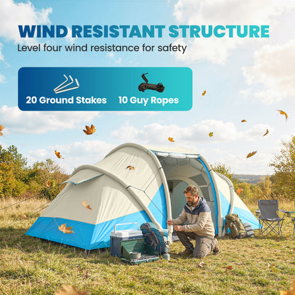 Outsunny Inflatable Tent 2 Bedroom 3000mm Waterproof Windproof Air Tent with Carry Bag for 2-4 Person