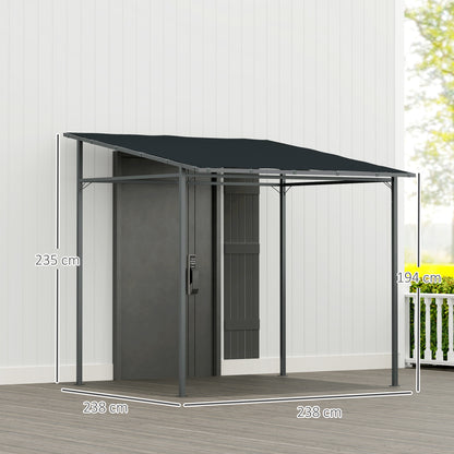 2.4 x 2.4 m Wall Mounted Pergola Gazebo with PA Coating Fabric and Metal Frame, UPF30+, Lean to Garden Gazebo, Wind Resistant Sun Shade Shelter