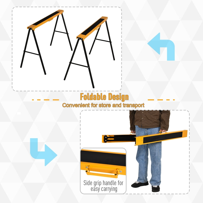 Steel Non-Slip 2-Piece Saw Horse Trestles Black And Orange