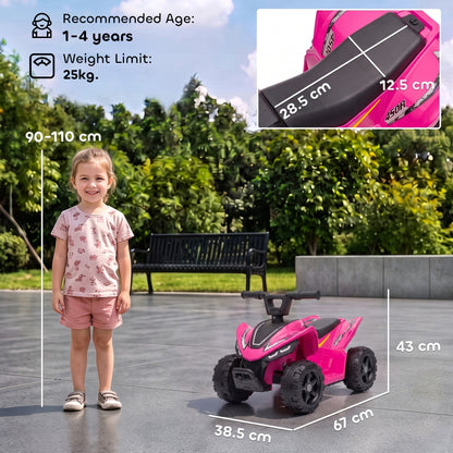 AIYAPLAY 6V Kids Electric Quad Bike | Hot Pink, Black or White | Handlebar Button Control | 2km/h Forward Ride | Ages 18–48 Months | 25kg Limit