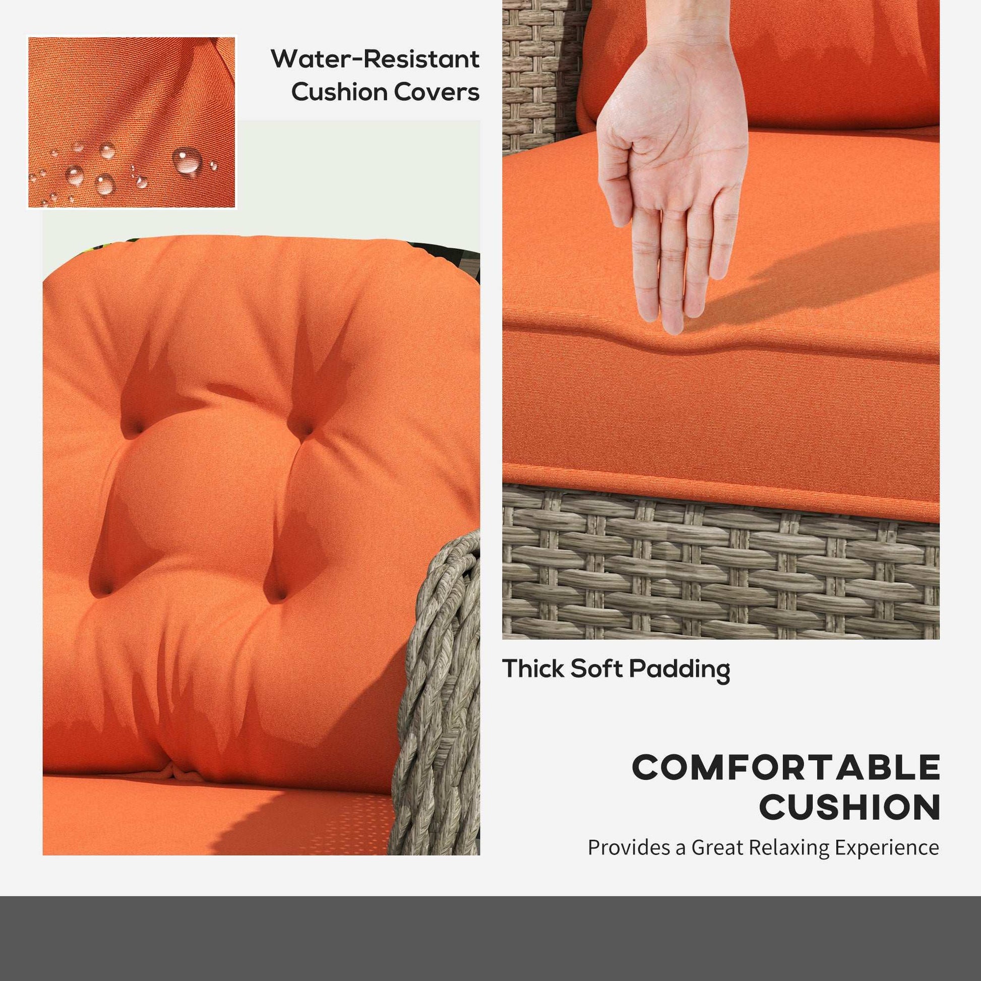 Outsunny Four-Piece Rattan Sofa Set, with Glass-Top Table - Orange