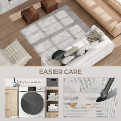 Modern Geometric Area Rug | Machine Washable | 100% Polyester Plush | TPR Non-Slip Backing | Foldable | 170x120cm | Grey | Living Room Bedroom Dining Room Home Office