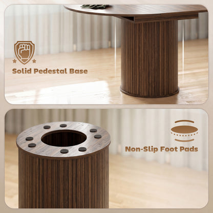Extendable Dining Table | 110–150cm Round to Oval | Dark Walnut-Effect Finish & Fluted Pedestal Base | Hidden Extension Leaf Storage | Seats up to 6–8