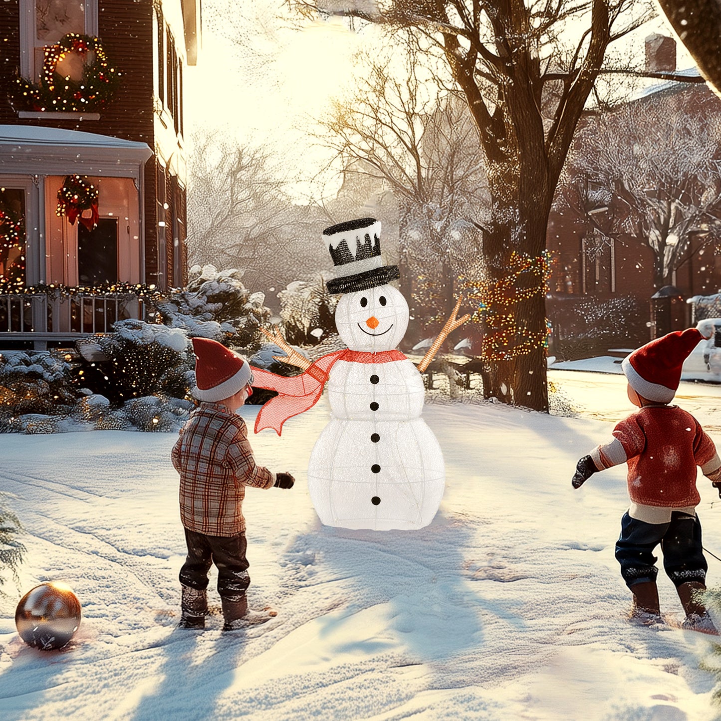 Outsunny 3FT Lighted Christmas Snowman, Waterproof Light up Yard Decor with 78 Warm-White LED Lights for Indoor Outdoor Garden, White
