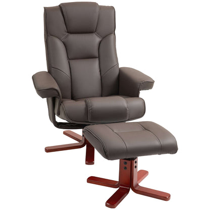 Faux Leather Manual Recliner and Footstool Set - Brown / Black