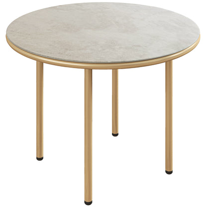 Outsunny Round Small Garden Table, 60cm Outdoor Side Table with Faux Marble Tempered Glass Top, Steel Frame for Garden Patio Balcony, Beige