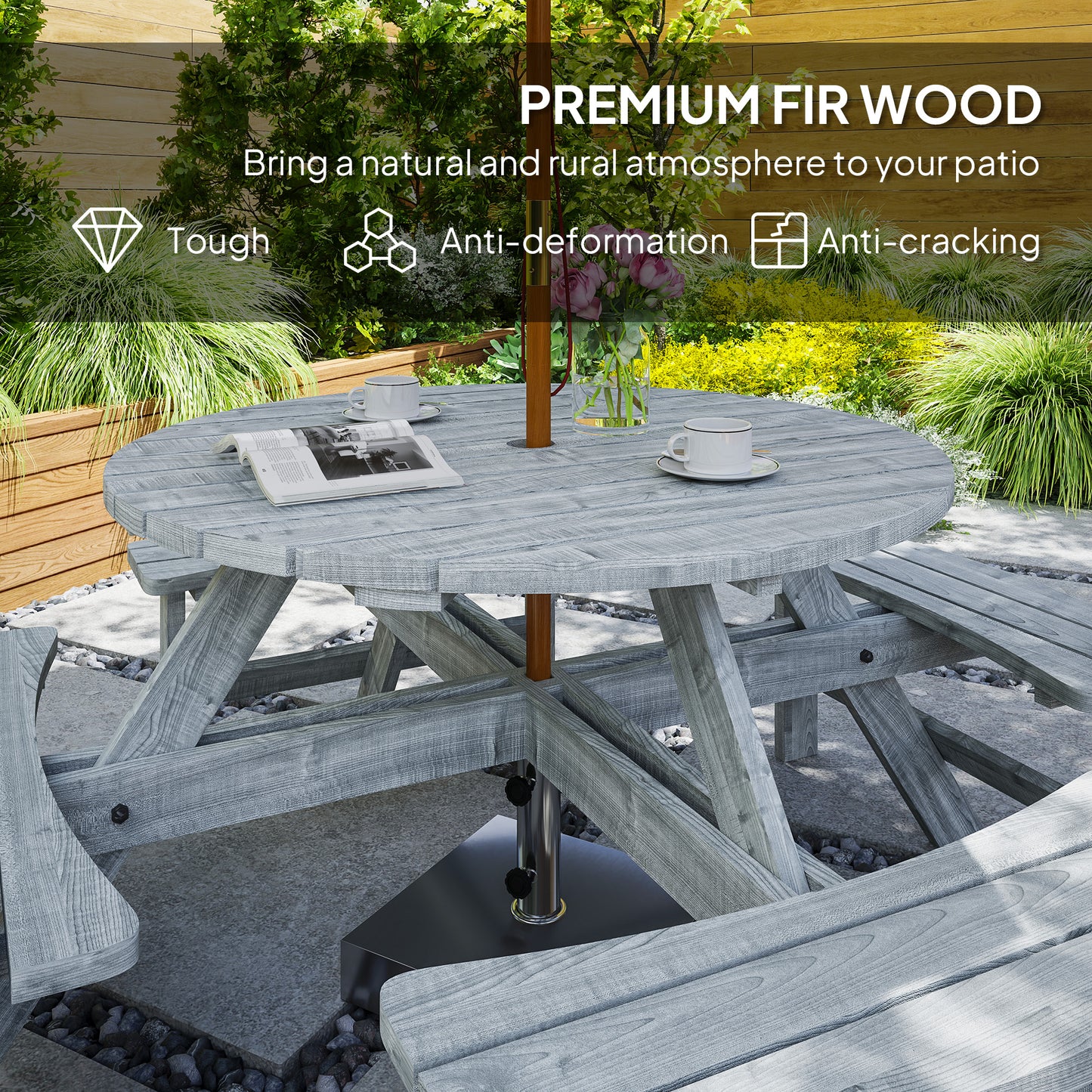 Outsunny 8-Seater Wooden Picnic Bench Set - Fir Wood