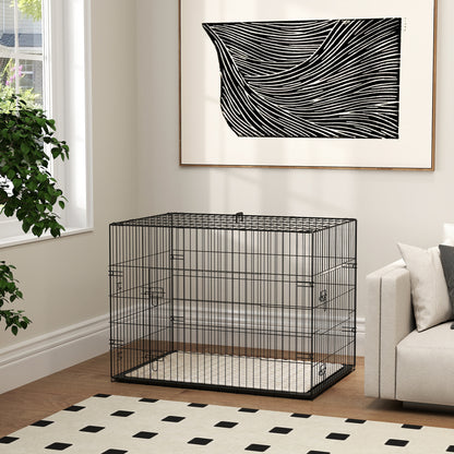 Foldable Dog Crate | 2 Doors | Soft Washable Cushion | Removable ABS Tray | Large Dogs up to 30kg | 91 x 62 x 68cm | Black
