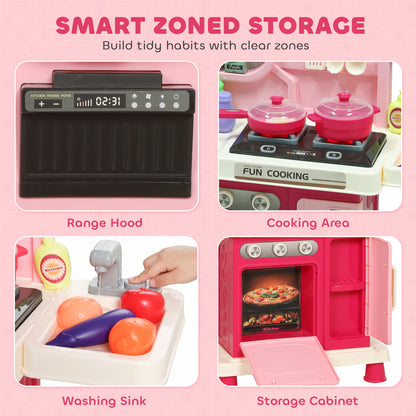 Kids Play Kitchen | Pink 33-Piece Pretend Cooking Set with Lights, Sounds & Water-Circulating Sink