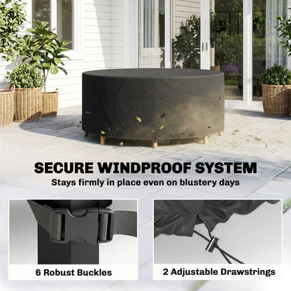 Round Garden Furniture Cover | 420D Oxford | UV30+ | Ø214x70cm | 4 Buckles & Drawstrings | Black