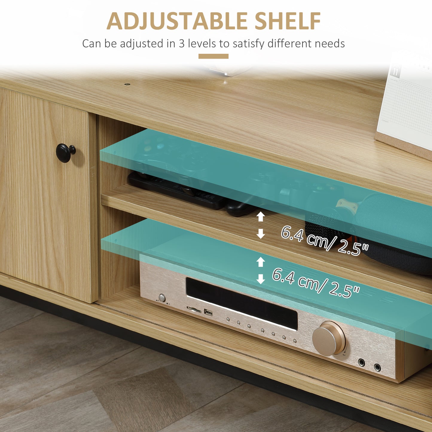 Retro TV Stand Cabinet for TVs up to 50", TV Unit with 3 Compartments, Cable Management, TV Cabinet with Sliding Door for Living Room