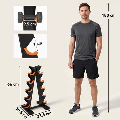 SPORTNOW 5-Tier Dumbbell Rack | A-Frame Stand for 5 Pairs | 90kg Total Capacity, Protective Cradles & PP Feet | Black & Orange