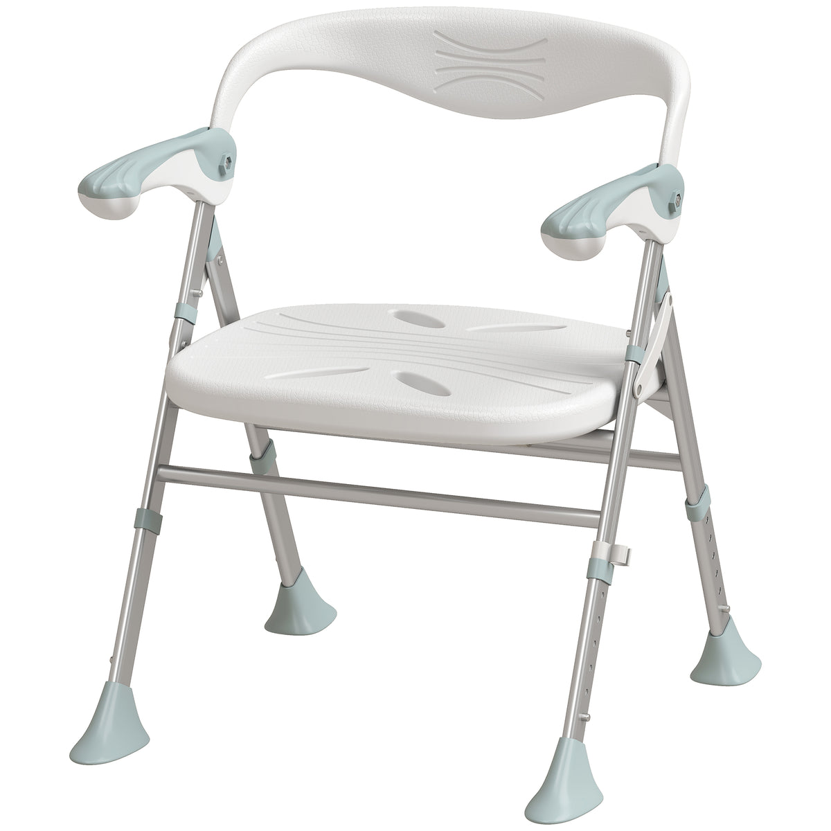 Foldable Shower Chair | Adjustable Height Bathroom Seat with Flip-Up Armrests, 136 kg Capacity | White & Light Green
