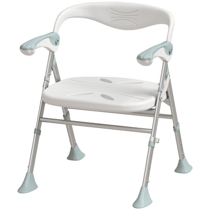 Foldable Shower Chair | Adjustable Height Bathroom Seat with Flip-Up Armrests, 136 kg Capacity | White & Light Green
