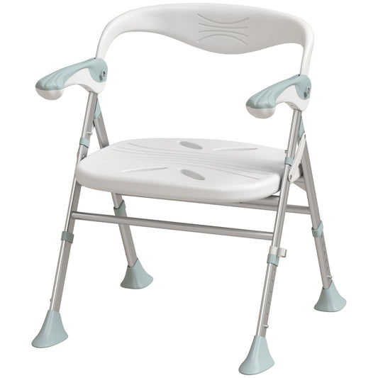 Foldable Shower Chair | Adjustable Height Bathroom Seat with Flip-Up Armrests, 136 kg Capacity | White & Light Green