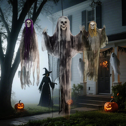 Set of 3 Hanging Skeleton Halloween Decorations, Scary Flying Ghost for Garden, Party, 90/110/170cm
