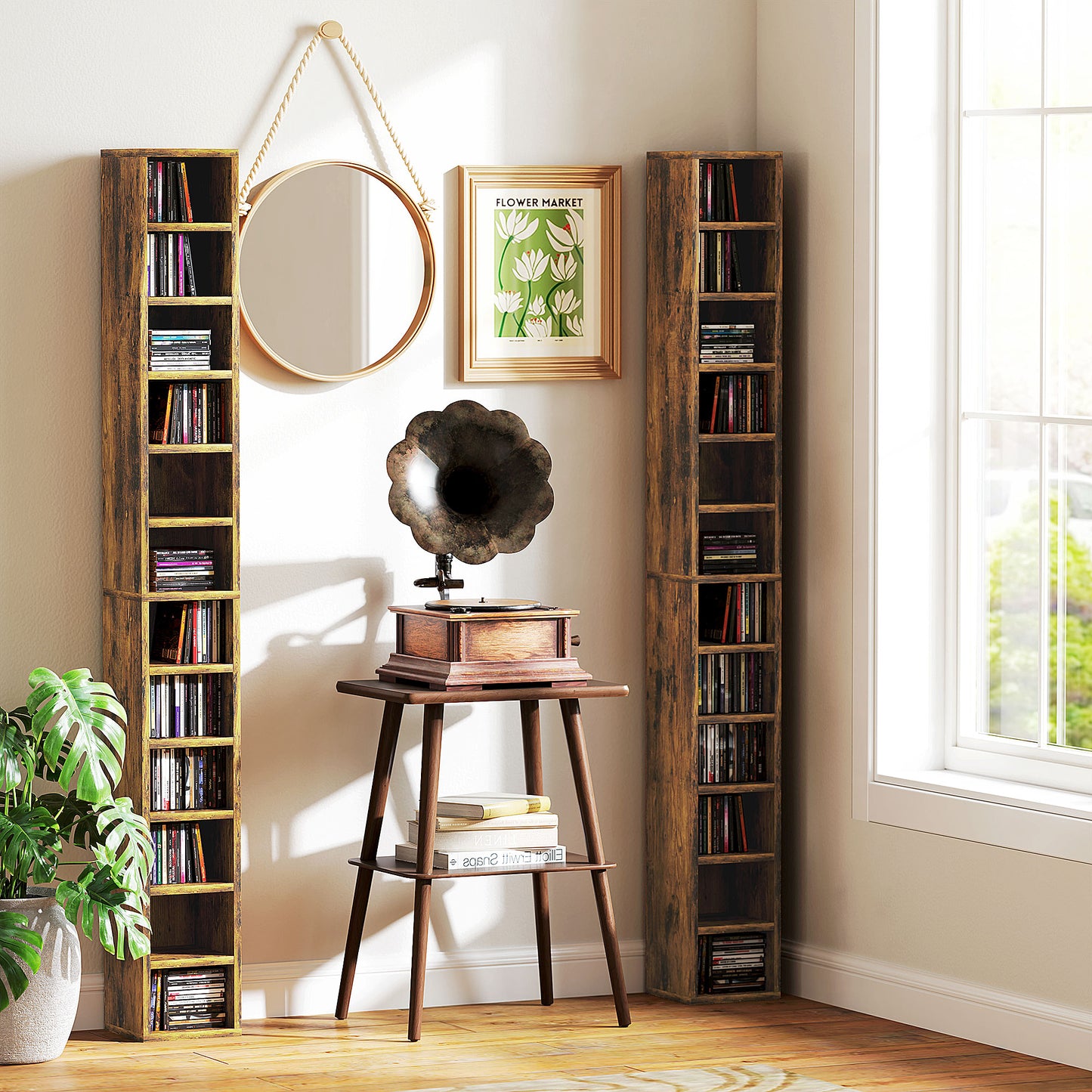 204 CD Tall Narrow Media Storage Tower - Rustic Brown / Black