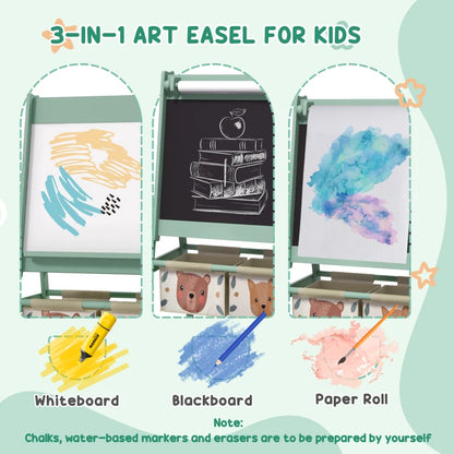 Kids Table and Chair Set And Kids Easel With Paper Roll, Storage Baskets, Kids Activity Furniture Set
