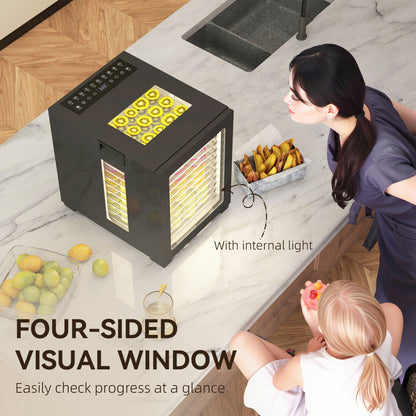 Food Dehydrator with 12 Stainless Steel Tray, 850W Food Dryer Machine with LED Touch Panel, 40-70℃ Adjustable Temperature, 48H Timer for Drying Fruit, Meat, Vegetable, Jerky, Pet Treat, Black