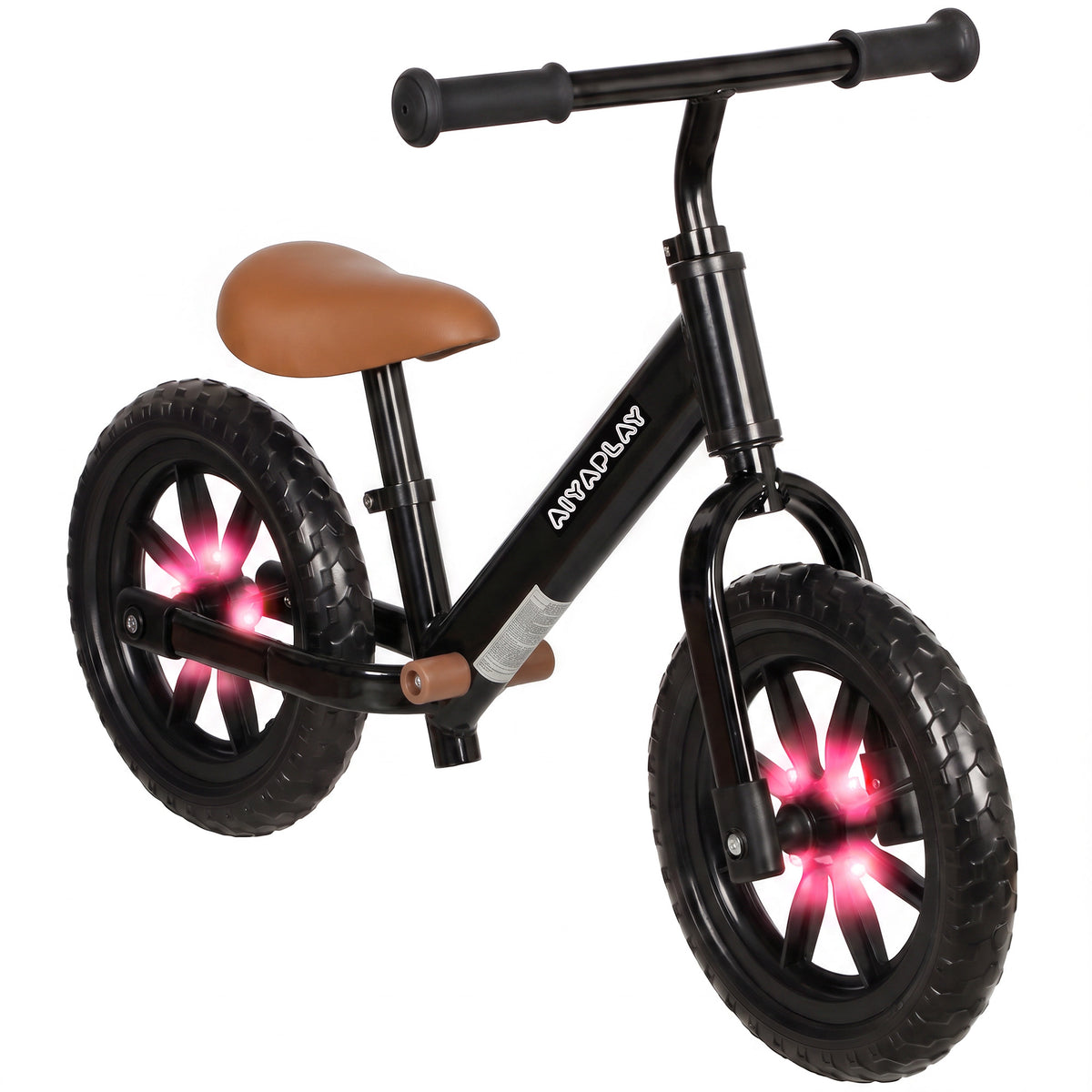 AIYAPLAY Kids Balance Bike | Black or Pink | 84x40x57cm | Ø28.5cm Light-Up EVA Wheels | Seat 31-43cm | Handlebar 56-59cm | 50kg Max | Steel Frame | Age 24-60 Months