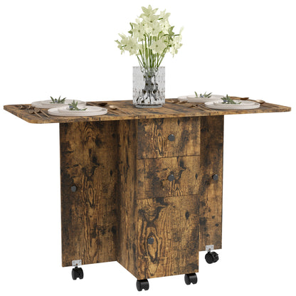 Multi-Storage Six-Person Drop Leaf Dining Table -  Rustic Brown
