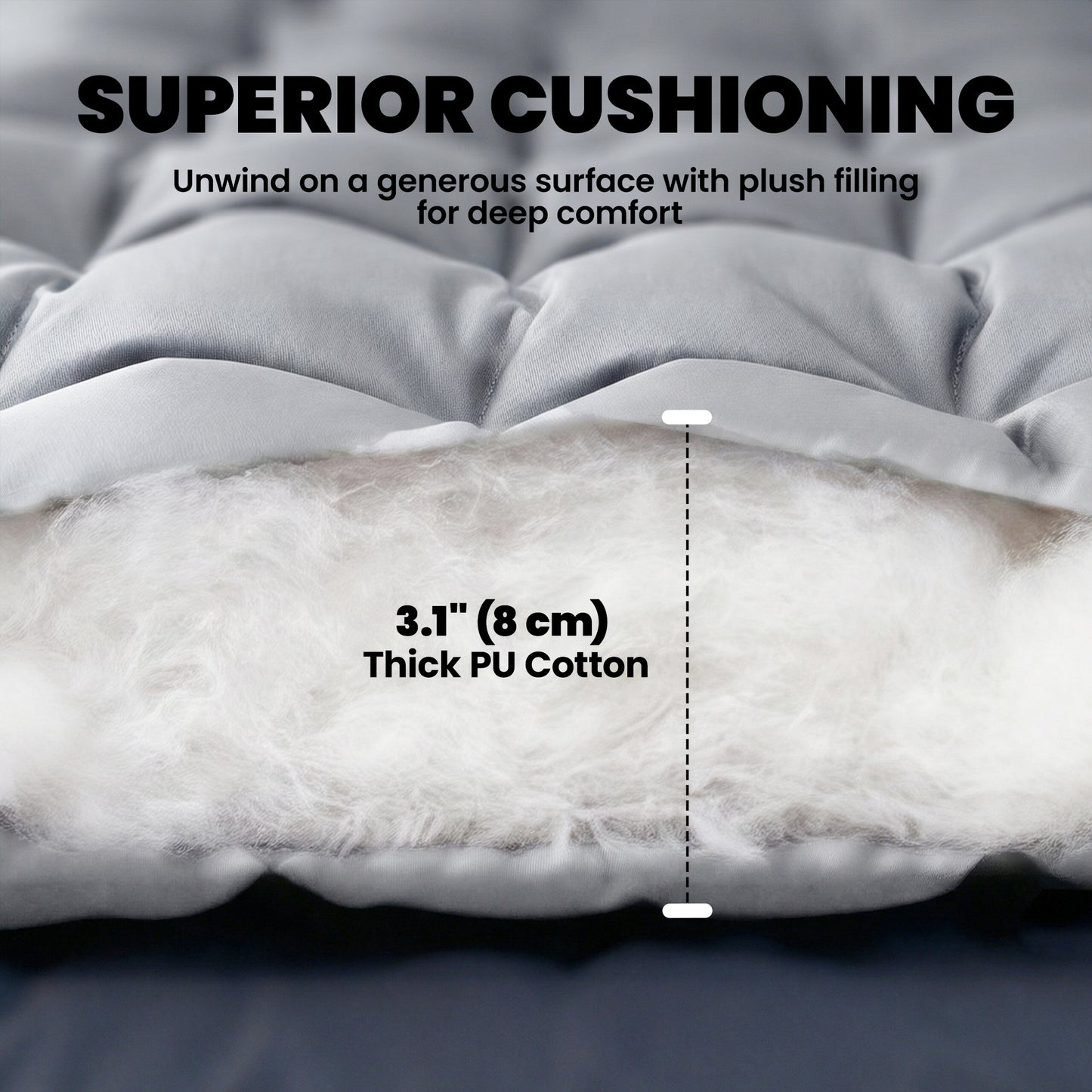Foldable Camping Sleeping Mat | 8cm PU Foam | 200x80cm | Splash Proof Quilted | Elastic Straps | Flame Retardant | 200kg | Light Grey