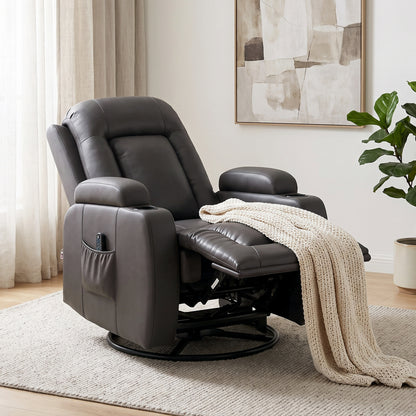 Massage Recliner Armchair | PU Leather | 8-Point Vibrating Massage | Lumbar Heat | 3 Modes & 3 Levels | Remote Control | 150° Recline | Swivel & Rocking | 2 Cup Holders & Pockets | 135kg | Dark Brown