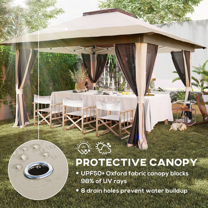 3.6x3.6m Pop-Up Gazebo | UPF50+ Oxford Fabric | Removable Mesh Walls | 3-Height Adjustment 260-280cm | 8 Drainage Holes | 4 Guy Ropes, 12 Ground Stakes & 4 Sandbags | Wheeled Carry Bag | Fits 8-12 People | Beige