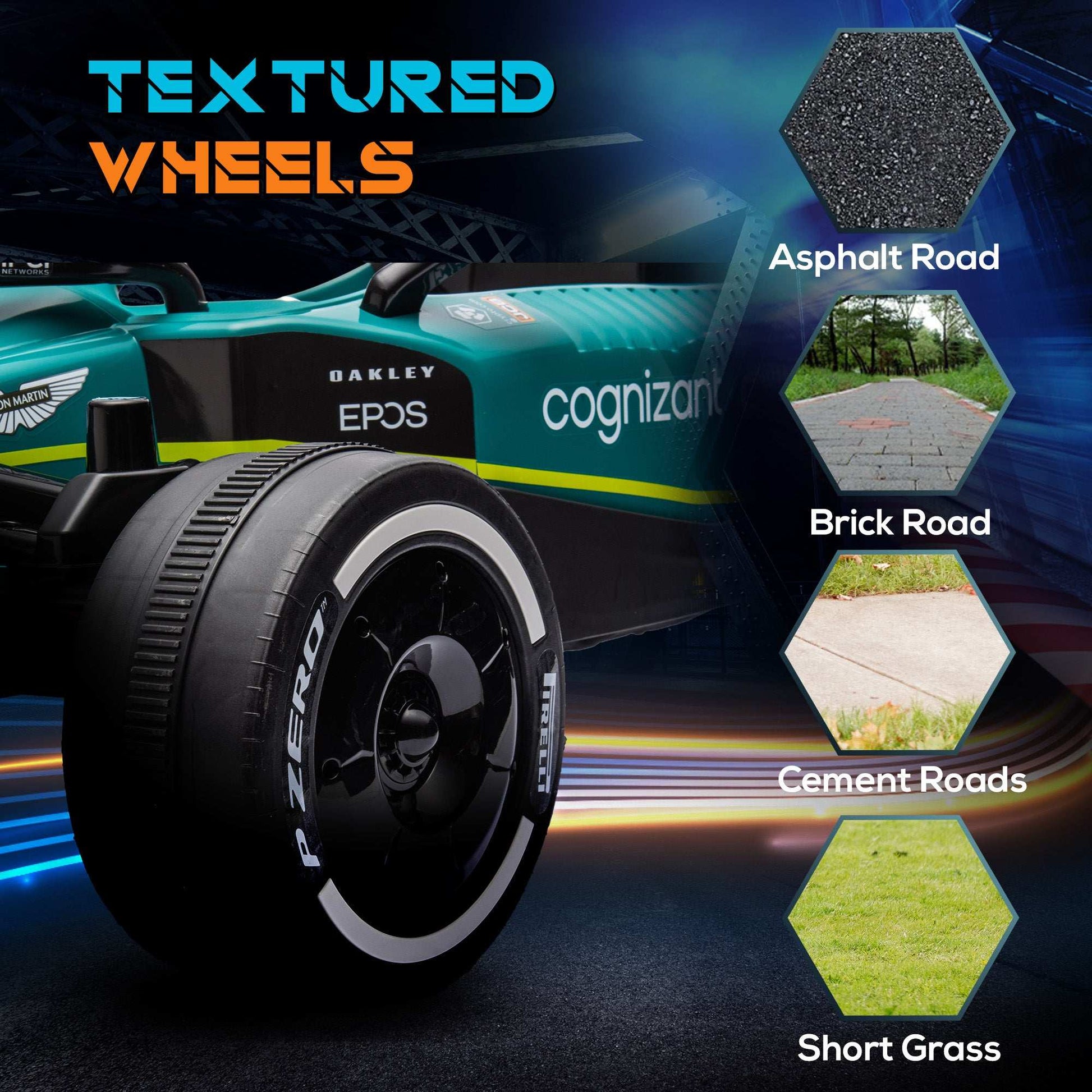 AIYAPLAY 12V Official Licensed Aston Martin Electric Go Kart, Kids Ride On F1 Racing with Shock-Absorbing Wheels, Bluetooth, Music Horn, Green