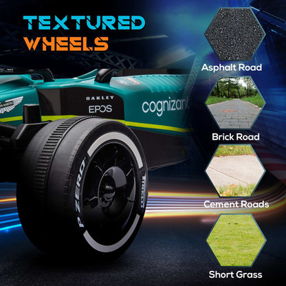 AIYAPLAY 12V Official Licensed Aston Martin Electric Go Kart, Kids Ride On F1 Racing with Shock-Absorbing Wheels, Bluetooth, Music Horn, Green