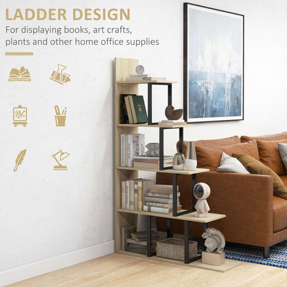 5 Tier Ladder Bookcase | Display Shelf | Particleboard | Anti-Tip | 102x30x160cm | 80kg | Oak