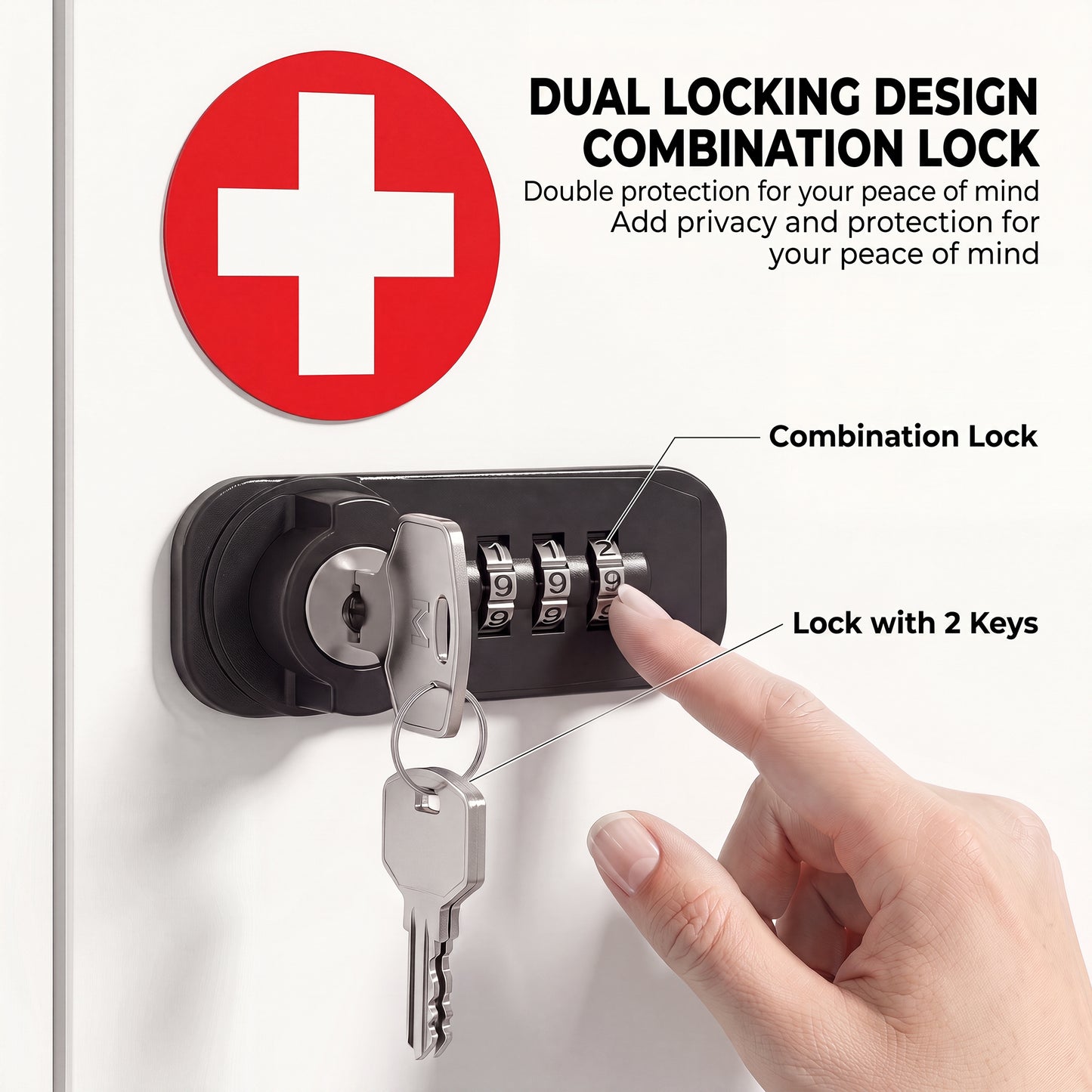 Wall Mount Medicine Cabinet | Combination & Key Dual Lock | 3-Tier Steel | 5kg | No Assembly | 32 x 14 x 38cm | White