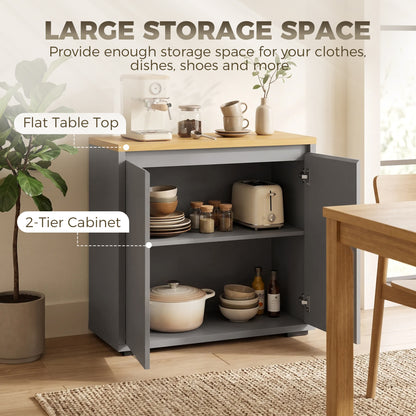 Grey Sideboard Storage Cabinet | 80 cm Wood-Effect Top with Double Doors & Adjustable Shelf | Kitchen, Living Room & Entryway Furniture
