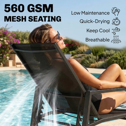Outsunny Sun Loungers Set of 2 Retractable Footrest 5-Position Adjustable Steel Frame for Beach, Porch, Patio, Camping, Black