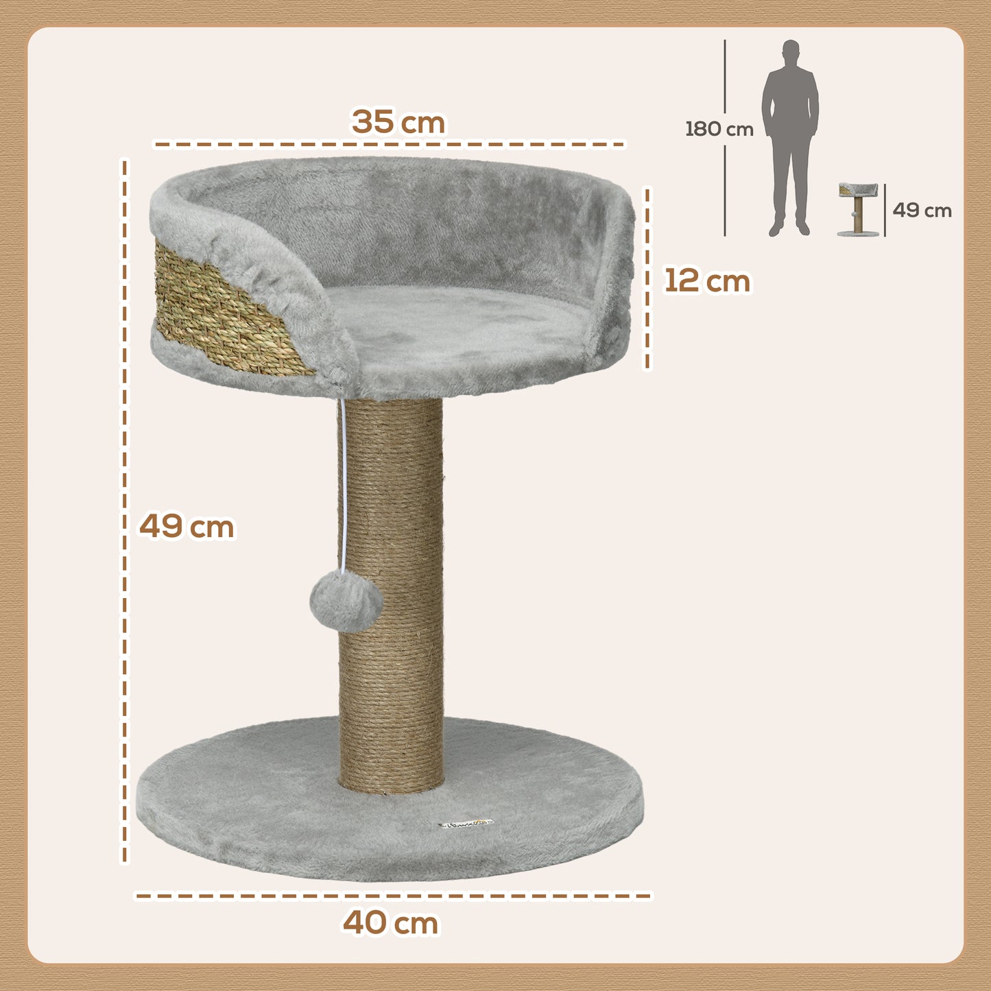 PawHut Cat Tree Tower with Scratching Posts, Grey Or White